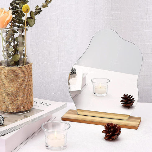 Irregular Aesthetic Vanity Acrylic Makeup Mirror for Desk with Desk Decor Vanity Mirror-Frameless Table top for Bedroom,Living Room and Minimal Spaces Room Decor (a)