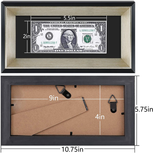 Space Art Deco, Black Dollar Bill/License Holder Frame with Silver Beveled Edge with Black Mat, Tempered Glass - Easel Stand/Wall Mount - Sawtooth Hangers (Black/Silver, 1-Pack)
