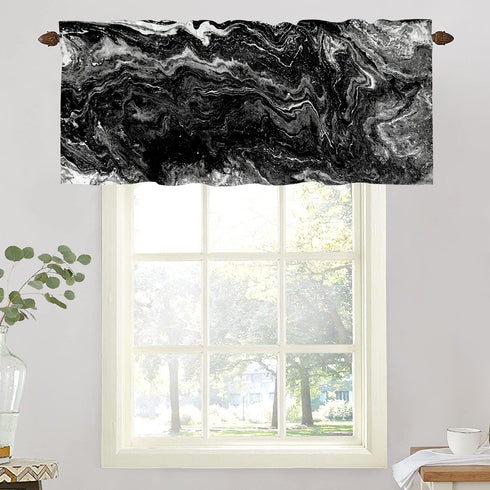 BaoNews Marble Abstract Nature Kitchen Valances Half Window Curtain, Marble Abstract Acrylic Nature Black Marbling Artwork Blackout Decoration Window Valances Curtains Drapes for Kitchen Bedroom