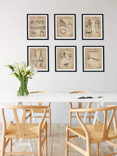Firefighter Patent Print Set of 6 (8"x10") - Wall Art Decor - Gift Idea for Firemen First Responders