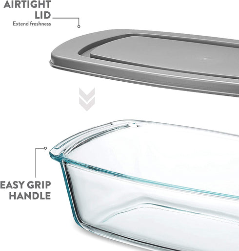 Superior Glass Loaf Pan With Cover - 2-Piece Meatloaf Pan With BPA-free Airtight Lids - Grip Handles for Easy Carry from Hot Oven To Table - Loaf Pans For Baking Bread, Cakes, Pasta.