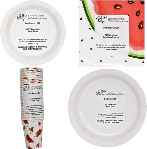 Watermelon Party Supplies Tableware Set 24 9" Plates 24 7" Plate 24 9 Oz. Cups 50 Lunch Napkins Pink Green Melon Fruit Slice Disposable Paper Goods for Summer Picnic Baby Shower & Birthday Party Decor