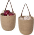 JS HOME 2 Pack Jute Hanging Baskets with Leather Handle, Decorative Wall Basket for Plants and Flowers, Small Woven Fern Wall Hanging Basket, Hanging Baskets for Organizing, Jute, 8" x 7''
