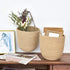 JS HOME 2 Pack Jute Hanging Baskets with Leather Handle, Decorative Wall Basket for Plants and Flowers, Small Woven Fern Wall Hanging Basket, Hanging Baskets for Organizing, Jute, 8" x 7''