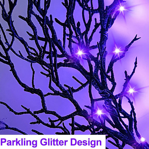 TURNMEON 20 Inch Prelit Halloween Wreath with Timer 30 LED for Front Door Halloween Decorations Purple Lights Battery Operated Glitter Scary Black Wreath Halloween Decoration Indoor Outdoor Home Party