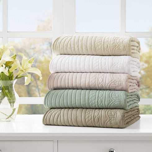 Madison Park Tuscany Luxury Oversized Quilted Throw with Scalloped Edges Seafoam 60x72 Quilted Premium Soft Cozy Microfiber For Bed, Couch or Sofa