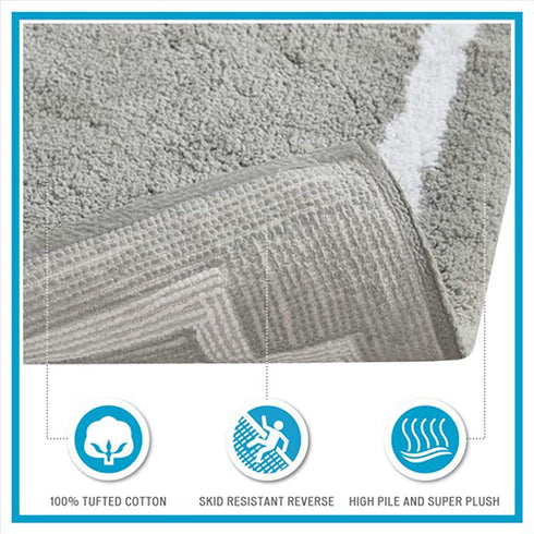 Evan Cotton Tufted Washable Bath Mat , Luxury Solid Bathroom Rugs , 20X30 inches , Grey