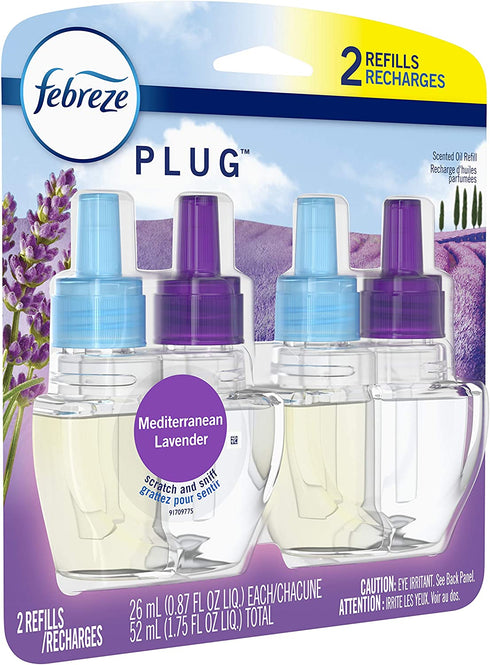Febreze Plug in Air Freshener and Odor Eliminator, Scented Oil Refill, Mediterraenan Lavender, 0.88 Fl Oz (Pack of 2)