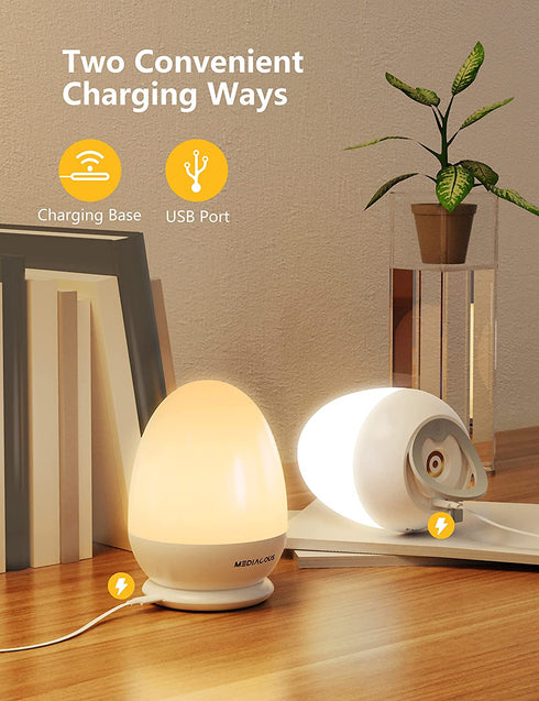 Night Lights for Kids Room, MediAcous Baby Night Light with Stable Charging Pad, Dimmable Kids Night Light with 1H Timer & Touch Control, ABS+PC LED Egg Lamps for Breastfeeding, Up to 200H