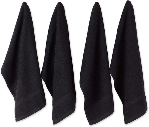 DII Basic Terry Collection Waffle Dishtowel Set, 15x26, Solid Black, 4 Piece