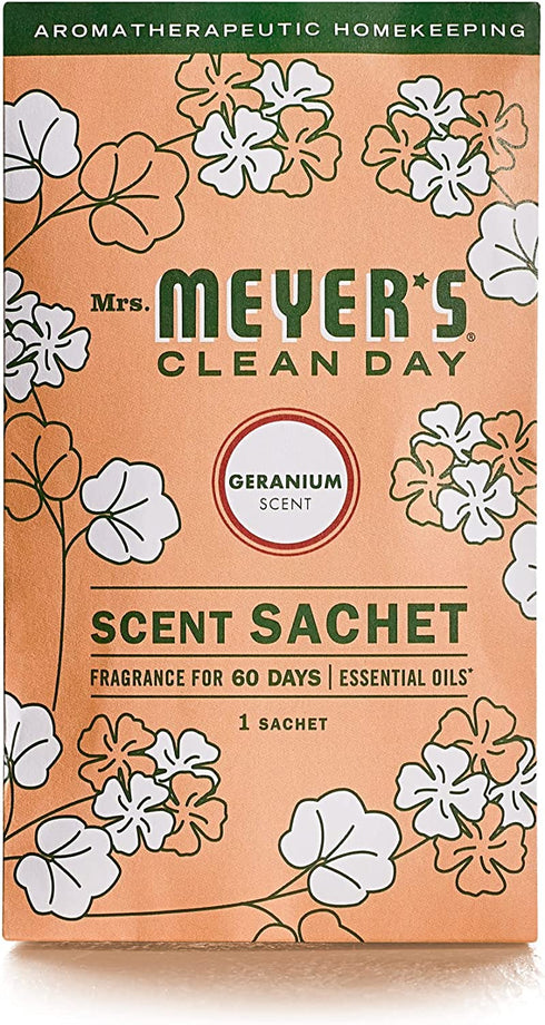 Mrs. Meyer's Air Freshener Sachets, Fragrance for your Locker, Car, Closet, and Gym Bag, Geranium, Pack of 3