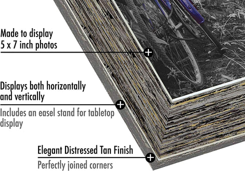 Americanflat 5x7 Rustic Tan Picture Frame with Polished Glass - Horizontal and Vertical Formats for Wall and Tabletop - Pack of 2