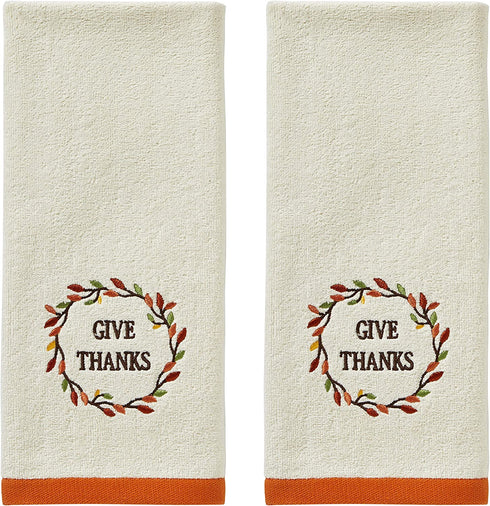 SKL Home Wreath Thanks Hand Towel Set, White 2 Count