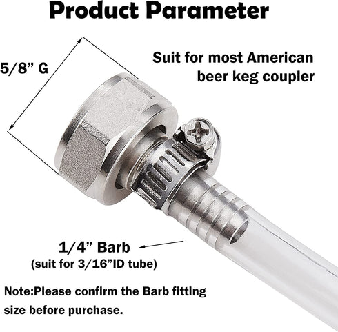 LitKiwi 4PCS Stainless Steel 304 Beer Keg Coupler Fitting,Beer Line Connector Kit,Hex Nut 5/8"G Thread x 1/4" Barb Fittings,Suit for 3/16" Beer Line Hose with Clamps