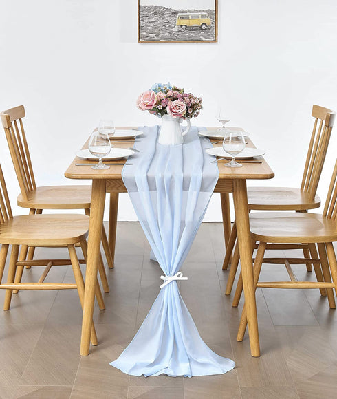 Pufogu 10Ft Baby Blue Chiffon Table Runner Sheer 29x120 Inch for Romantic Wedding Decor Bridal & Baby Shower Birthday Rustic Party Decoration