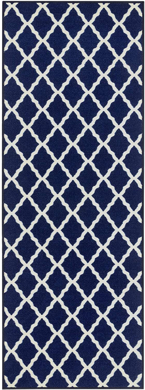Ottomanson Glamour Collection Non-slip Trellis Design Runner Rug, 2'2" x 6', Navy