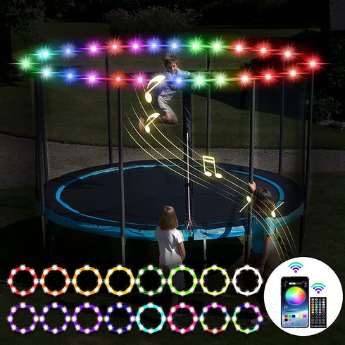 52Ft Trampoline Lights, SUVEUS Waterproof LED Lights for 16Ft 15Ft 14Ft 12Ft 10Ft Trampoline, 16 Colors Change with Remote and App Control, Sync up to Music, Super Bright for Kids to Play at Night