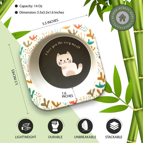 Bamboo Bowls for Kids, Super Cute - Easy to Clean - Eco Friendly Kids Bowls, Non Toxic - BPA Free - Dishwasher Safe Bamboo Bowl, Perfect Size Toddler Bowls, 14 Oz, 4 Pack