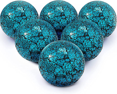 6 Pieces 4 Inch Mosaic Sphere Balls Decorative Glass Balls Decorative Orbs Table Centerpiece Balls Round Glass Ball Bowl Filler for Bowls Vases Dining Coffee Table Decor (Blue)