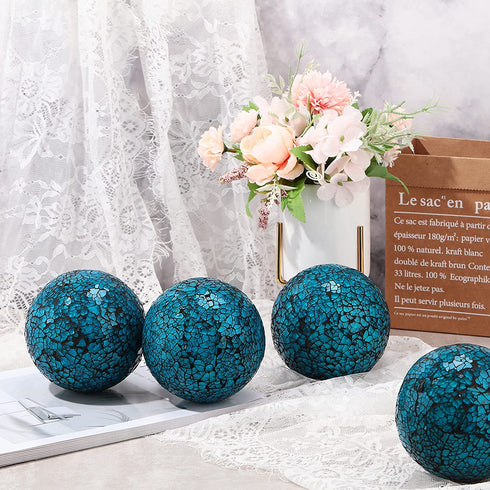 6 Pieces 4 Inch Mosaic Sphere Balls Decorative Glass Balls Decorative Orbs Table Centerpiece Balls Round Glass Ball Bowl Filler for Bowls Vases Dining Coffee Table Decor (Blue)