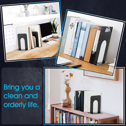 HappyHapi Bookend Supports, Heavy Duty Metal Black Bookend Support, 6 x 5 x 6 Inch, Set of 7 Pairs