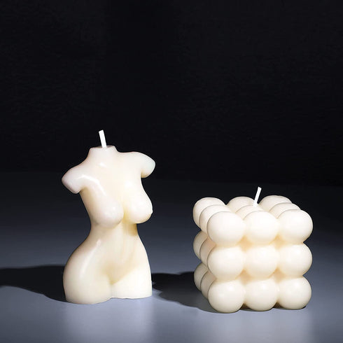 Bubble Candle Soy Wax Scented Candle Hand Poured Scented Candle and Female Body Shaped Candle Handmade Candle Decorative Candle for Bedroom Bathroom Wedding (White)