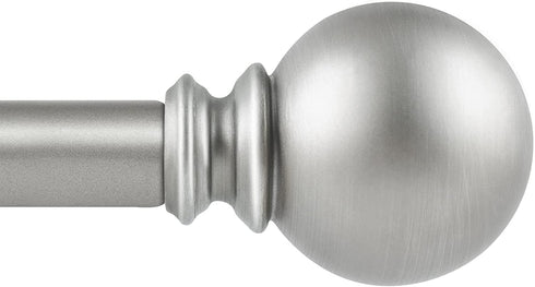 KAMANINA 1 Inch Curtain Rod Telescoping Single Drapery Rod 36 to 72 Inches (3-6 Feet), Round Finials, Silver