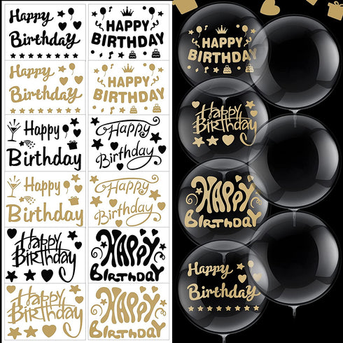 42 Pieces Birthday Bobo Balloon Decorations Include 30 Pieces 18 Inch Bubble Transparent Balloons and 12 Pieces Happy Birthday Bobo Balloon Stickers for Birthday Party Indoor and Outdoor Supplies