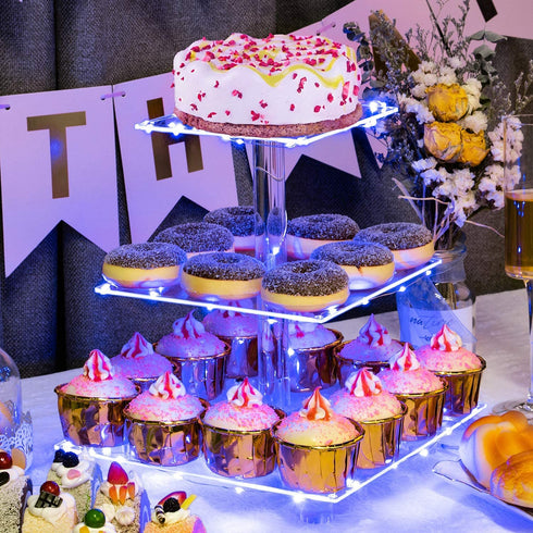 Pastry Stand 3 Tier Acrylic Cupcake Display Stand Light up Cake Stand Cupcake holder Pastry serving platter Candy Bar Party D©cor Wedding Birthday Holidays?Christmas?Blue Light?€¦