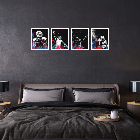 Football Watercolor Wall Art Decor Prints - Set of 4 (8x10) Inch Unframed Poster Photos - Bedroom