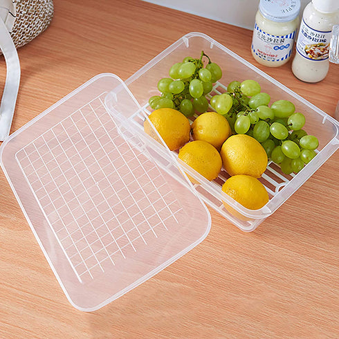 JMUSTTBO Set of 3Pcs Plastic Food Storage Containers,Stackable Fridge Storage Container with Removable Drain Tray and Lid,to Store Fruits, Vegetables, Meat and More (Large)
