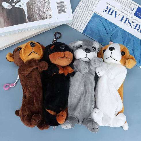 Ioffersuper 4Pcs Dog Puppy Pencil Bags Plush Animal Stationery Pouch Pencil Case Multi-Function Storage Zipper Bags for School Office Stationery Bags Girls Makeup Cosmetic Organizer,4 Styles