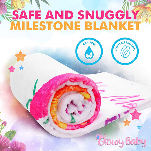 Growy Baby Milestone Blanket for Baby Girl Gifts - Nursery Decor Baby Monthly Milestone Blanket Girl - Newborn Baby Shower Flannel Fleece Girl Milestone Blanket - 60"x40"