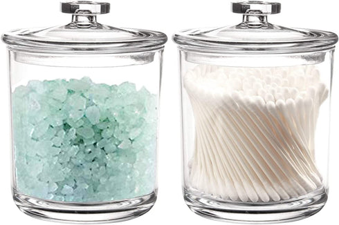 Youngever 2 Pack 15 Ounce Clear Plastic Apothecary Jars, Qtip Holder, Cotton Swab Holder, Bathroom Vanity Organizer for Cotton Balls, Cotton Swab, Qtips