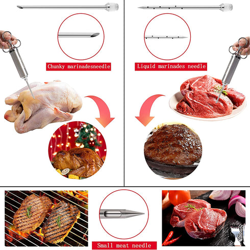 Stainless Steel Meat Injector Kit, Meat Injector Syringe with Needles, Seasoning Injector Marinades for Meats, MUZPZ Turkey Injector Marinade Flavors with 3 Marinade Needles for BBQ Grill Smoker