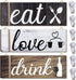 9PCS Kitchen Wall Decor Wooden Home Signs, Rustic Love Drink Eat Signs Kitchen Decor Home Wall Plaque with Hanging Hole and Invisible Nails, Kitchen Art Dining Room Bar Cafe Decoration