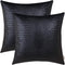 BRAWARM Black Leather Pillow Covers 20 X 20 Inches Cushion Covers Set of 2, Black Decorative Crocodile Pillow Covers, Black Leather Pillow for Living Room Garden Couch Bed Sofa