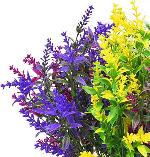Shiny Flower Artificial Lavender Flowers Bouquet, 8 Bundles Outdoor Fake Shrubs UV Resistant Lifelike Greenery Bushes for Home Kitchen Garden Wedding Outdoor Indoor Porch Box Decorations (Mix)