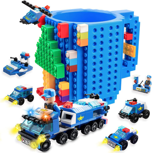 Build on Brick Mug for Kids Adults Boys, Cusod Novelty Coffee Mugs Compatible with Lego, Fun Coffee Mugs for Birthday Festival Gift Ideas, 16OZ Unique Cool DIY Cups, Block Buddy Mug with 6 in 1 Blocks