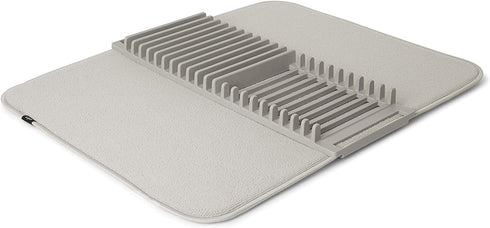 Umbra Udry Rack and Microfiber Dish Drying Mat-Space-Saving Lightweight Design Folds Up for Easy Storage, Standard, Light Grey