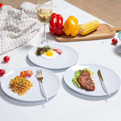 Melamine Dinner Plates - 6pcs 10inch Dinnerware Dishes Set for Indoor and Outdoor Use, Break-resistant, White