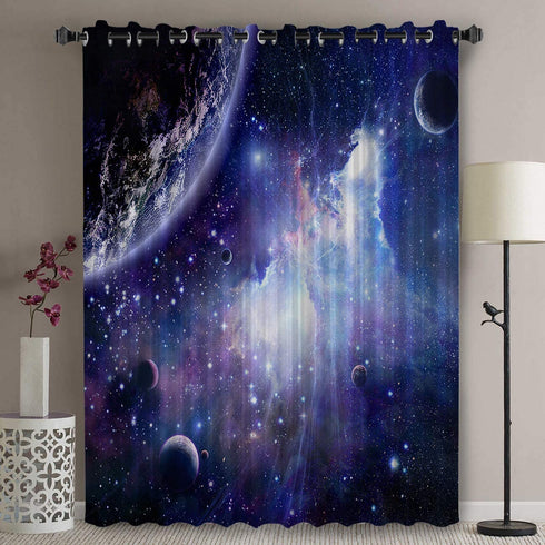 Blackout Curtains Kids Room Darkening Curtains Space Cosmic Sky Stars in Galaxy Nebula Cosmos 52" Wide x 45" Long Thermal Insulated Grommet Top Window Curtains for Bedroom