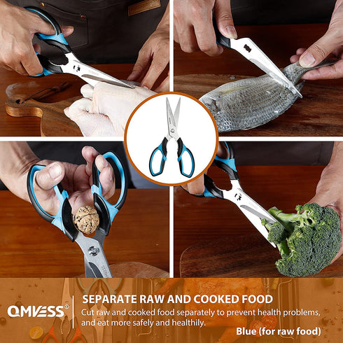 QMVESS Kitchen Scissors 2-Pack Kitchen Shears Heavy Duty, Ultra Sharp Stainless Steel Food Scissors Multipurpose Meat Scissors Dishwasher Safe for Chicken, Fish, Meat, Vegetables, Herbs, BBQ