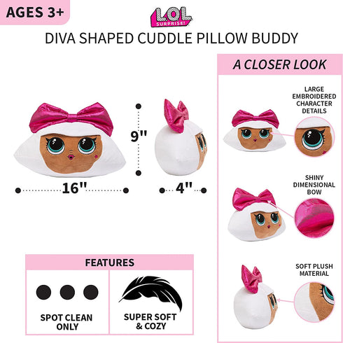 Franco Kids Bedding Soft Plush Cuddle Pillow Buddy, One Size, LOL Surprise Diva