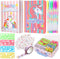 YOYTOO Unicorn Diary for Girls, Unicorn Stationery Set, Notebook, Pen, Stickers, Mini Stamps Set, Drawing Stencils, Unicorn Journal Gift for Drawing Writing for Girls Kids Ages 4-12