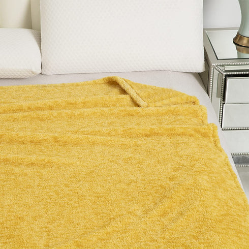 SOCHOW Sherpa Fleece Throw Blanket, All Seasons Lightweight Fuzzy Warm Super Soft Plush Blanket for Bed, Sofa and Couch, 50 x 60 inches, Mustard Yellow