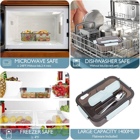 Bento box adult lunch box,lunch box kids,1500ML for lunch,Microwave & Dishwasher & Freezer Safe, BPA Free (BLACK)