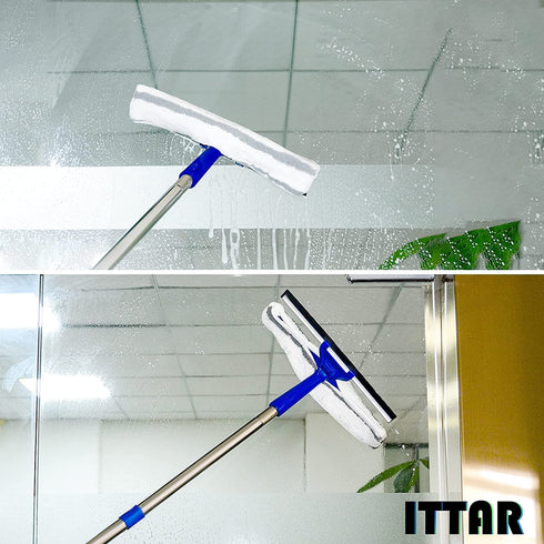 ITTAR Window Squeegee Cleaning Tools, 2 in 1 Window Washing Squeegee with Extension Pole 58'' Long Handle for Window Shower Glass Door Household Tool