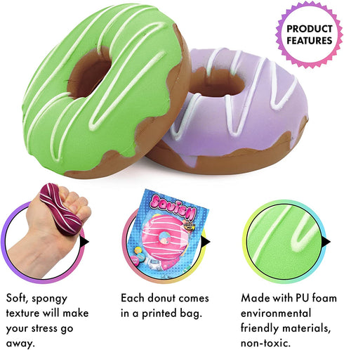SRENTA 3" Rainbow Novelty Squishy Donut Stress Balls, Squeeze Stress Relief Donuts, Pack of 12