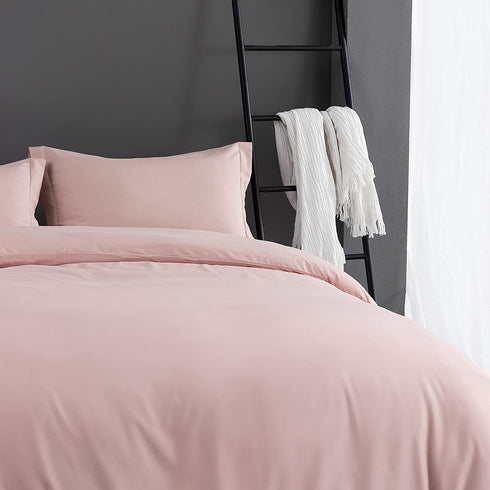 Mohap Duvet Cover Queen Pink 3 Pieces Set Solid Color Soft Double Brushed Microfiber Comforter Cover with Zipper Clousre